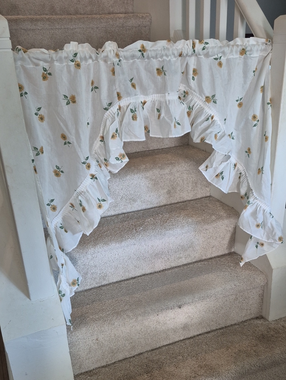 One Piece Floral Swag Ruffled Curtain Panel - White with Yellow Flowers